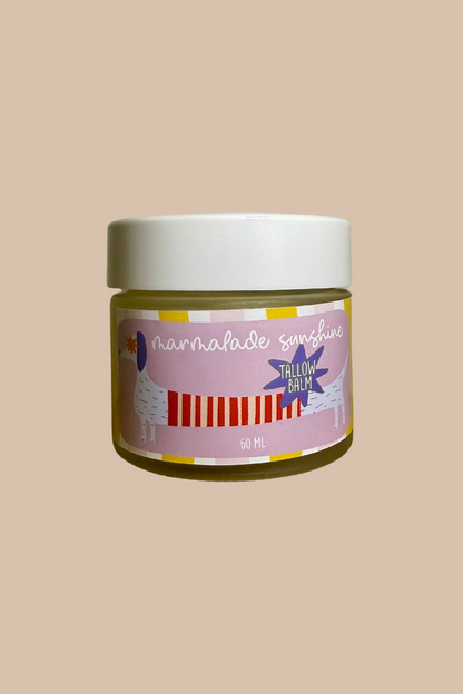 Glass Wholefoods Tallow Balm for Deep Nourishment 100G glass jar with hand-illustrated pink label