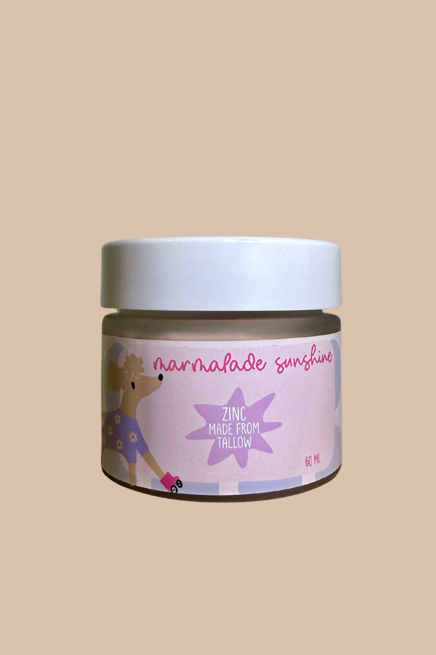 Glass Wholefoods Tallow Zinc Sun Ritual Balm 60ML glass jar with hand-illustrated pink label