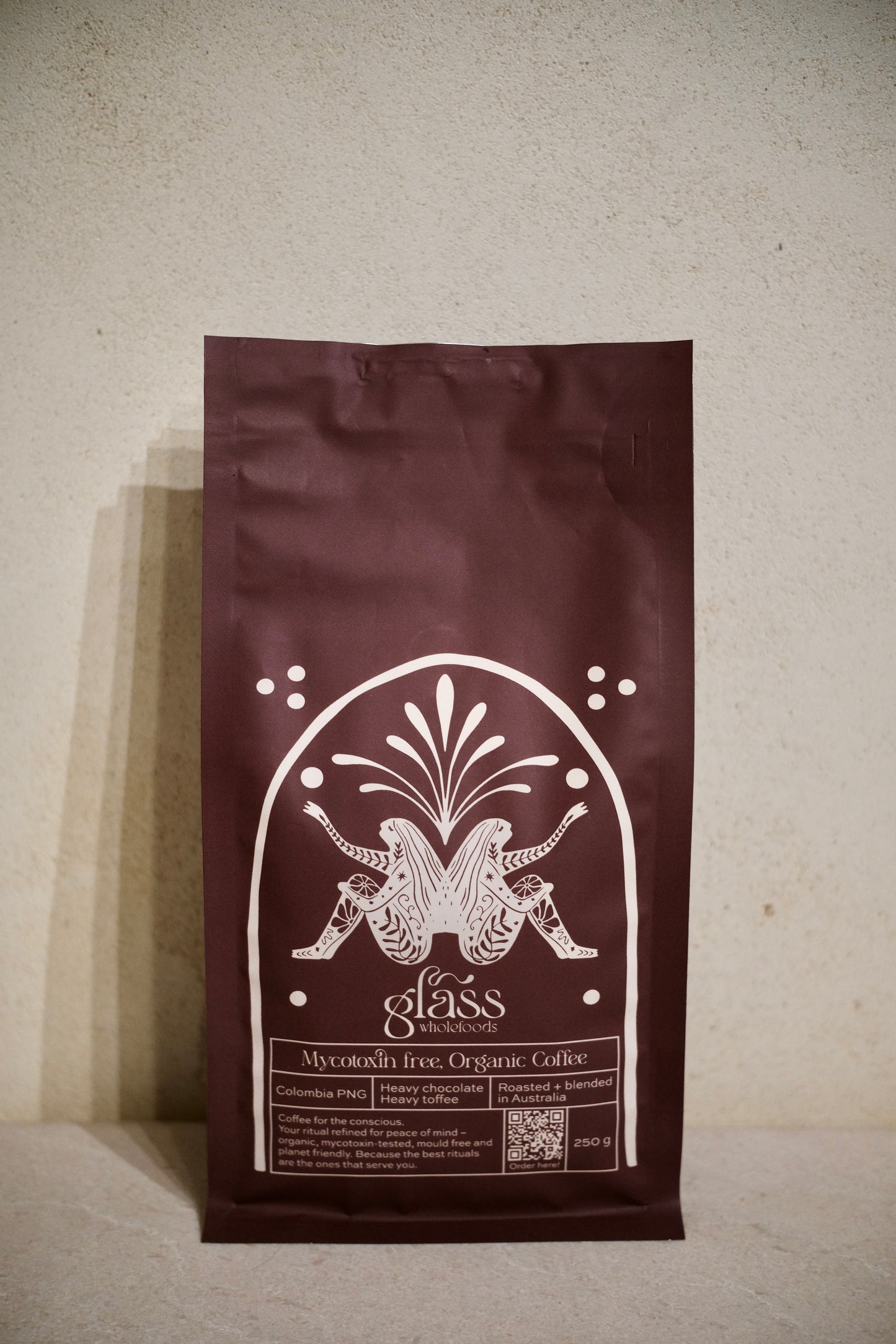 Glass Wholefoods Mycotoxin Free Organic Coffee 250g bag front view